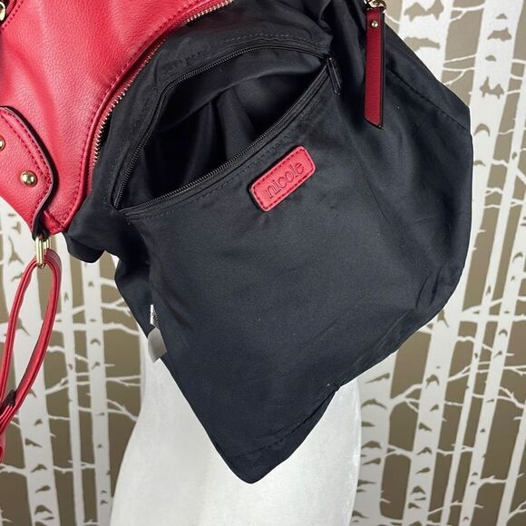 Nicole by Nicole Miller Red and Gold Studded Faux Leather Crossbody Bag - Picture 8 of 14